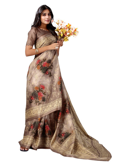 Art Silk Wood Brown Saree