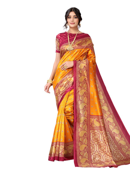 Art Silk Maroon & Beige Saree