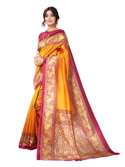 Art Silk Maroon & Beige Saree