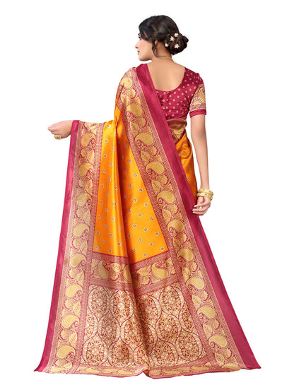 Art Silk Maroon & Beige Saree