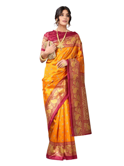 Art Silk Maroon & Beige Saree