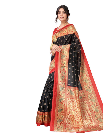 Art Silk Red & Beige Saree