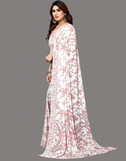 Georgette Floral Light Pink Saree