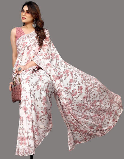 Georgette Floral Light Pink Saree