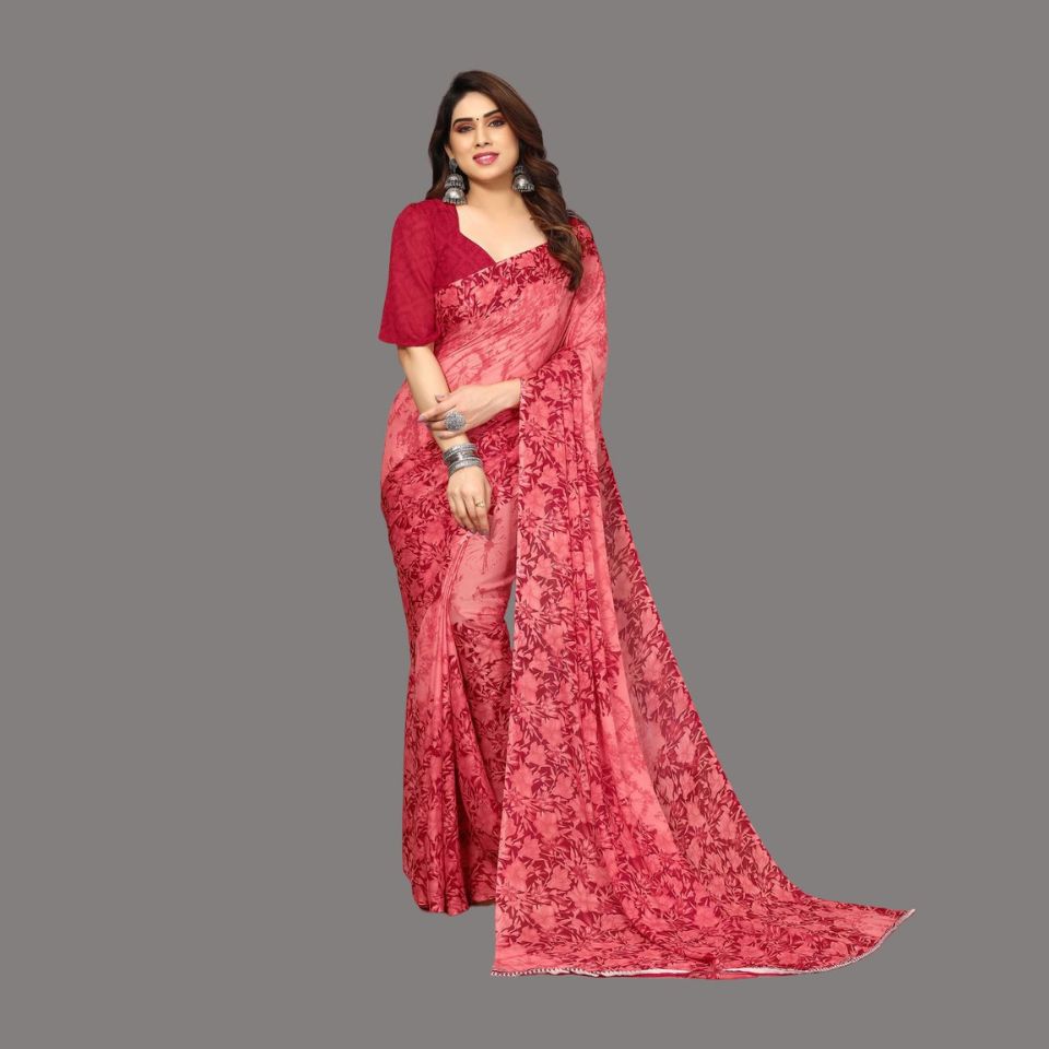 Maroon Bloom Dual-Tone Georgette Floral Saree
