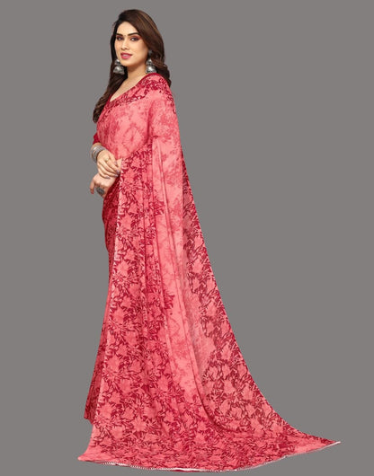 Georgette Floral Maroon and Pink Saree