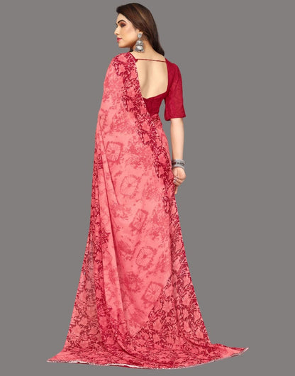 Georgette Floral Maroon and Pink Saree
