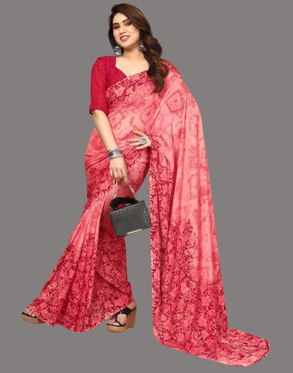 Georgette Floral Maroon and Pink Saree