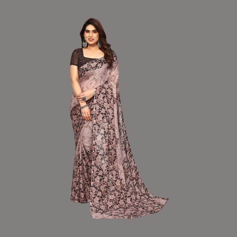 Mocha Petals Brown Dual-Shade Georgette Saree