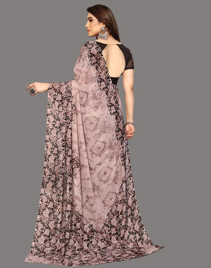 Georgette Floral Brown Saree