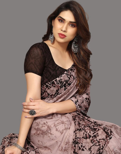 Georgette Floral Brown Saree