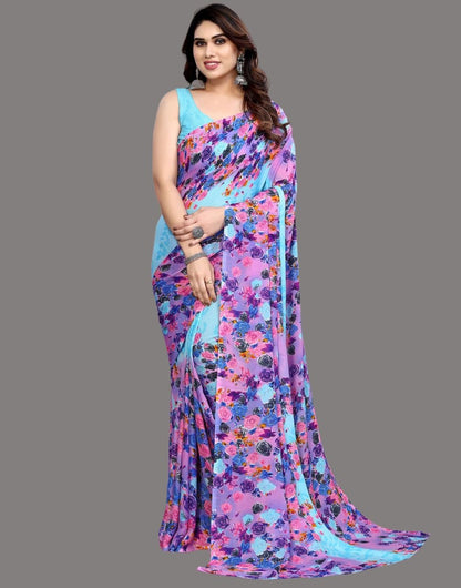 Georgette Floral Sky Blue Saree