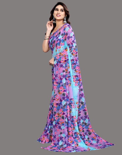 Georgette Floral Sky Blue Saree