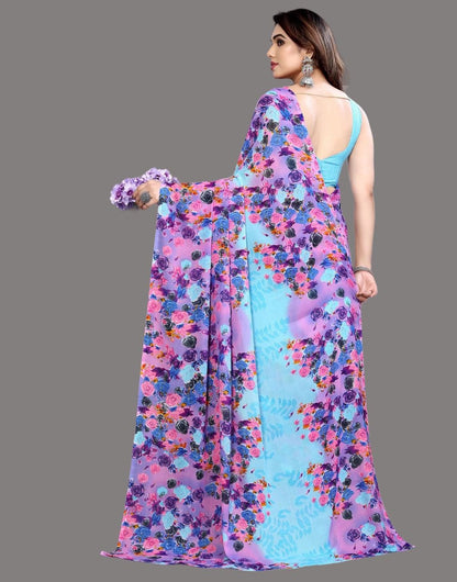 Georgette Floral Sky Blue Saree