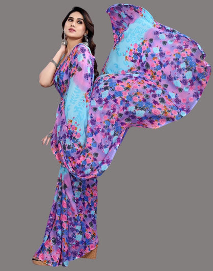 Georgette Floral Sky Blue Saree