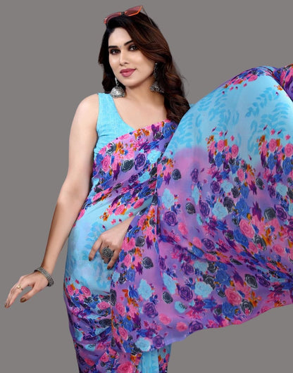 Georgette Floral Sky Blue Saree