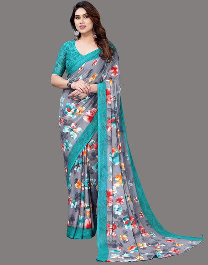 Georgette Floral Green Saree