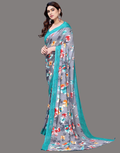 Georgette Floral Green Saree