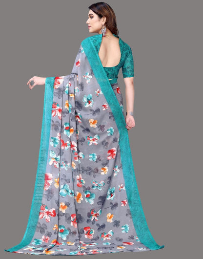 Georgette Floral Green Saree