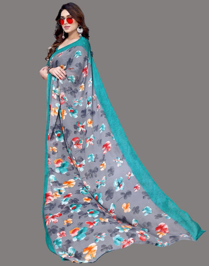 Georgette Floral Green Saree