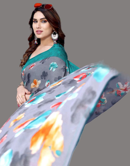 Georgette Floral Green Saree