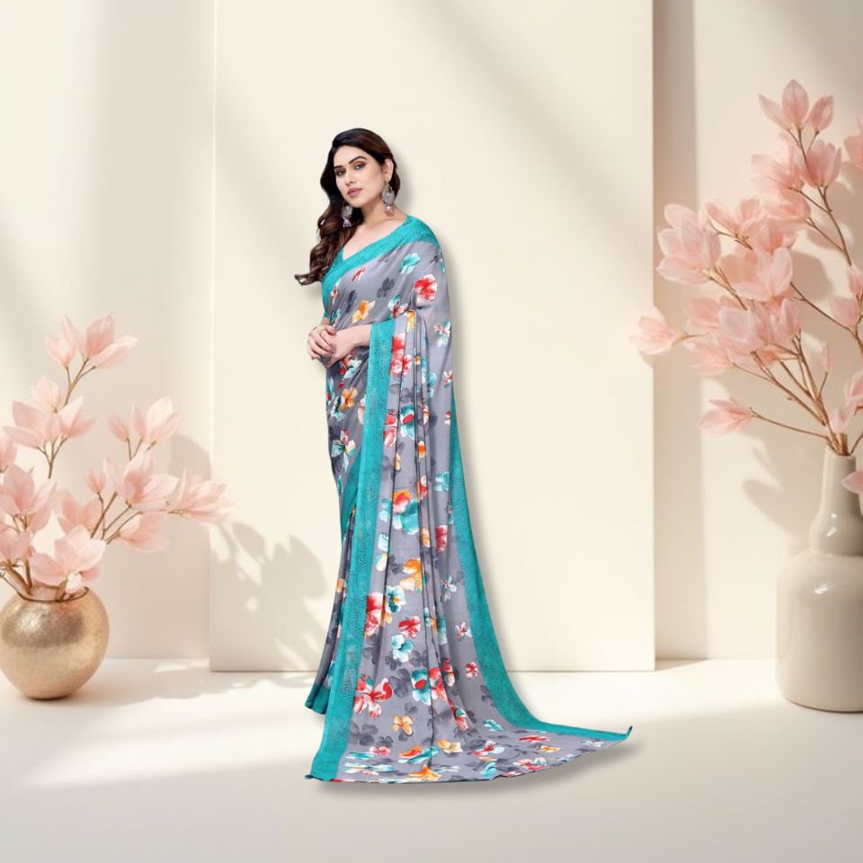 Georgette Floral Green Saree