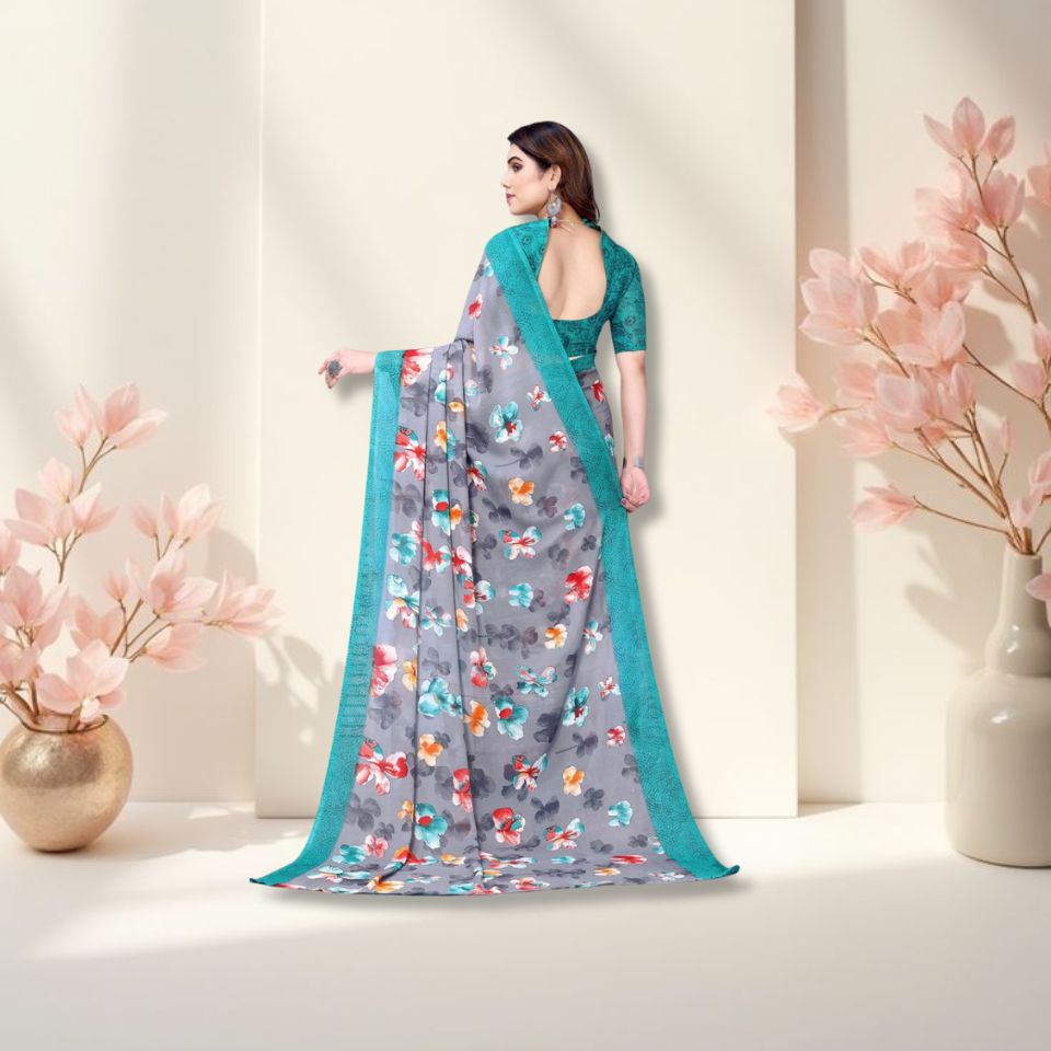Georgette Floral Green Saree