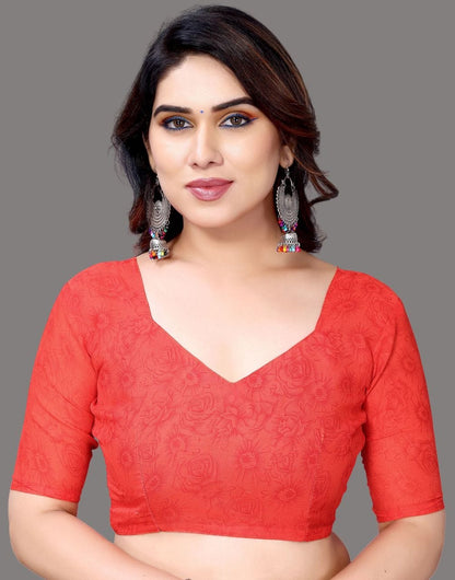 Georgette Floral Red Pink Saree