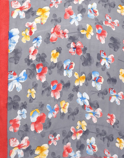 Georgette Floral Red Pink Saree