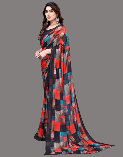 Georgette Geometric Navy Blue Saree