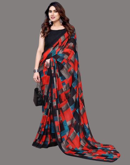 Georgette Geometric Navy Blue Saree