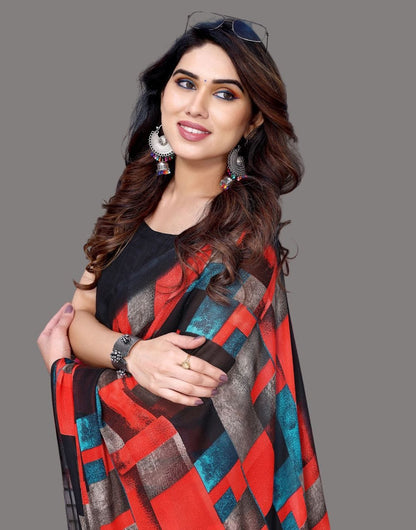 Georgette Geometric Navy Blue Saree