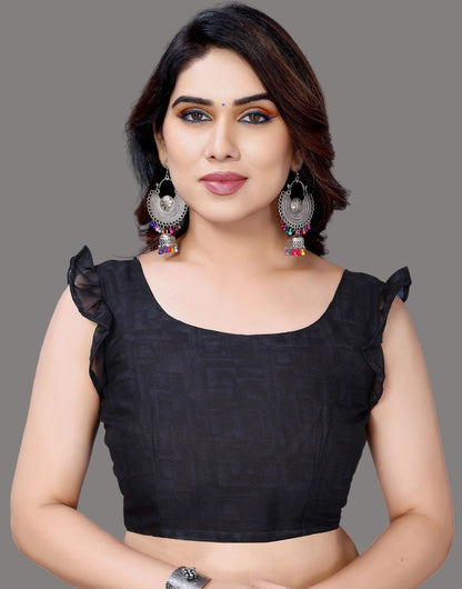 Georgette Geometric Navy Blue Saree