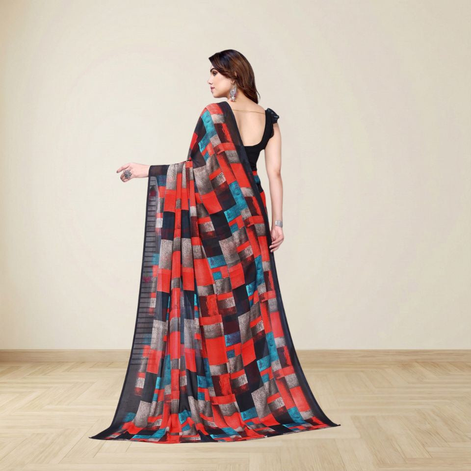 Georgette Geometric Navy Blue Saree