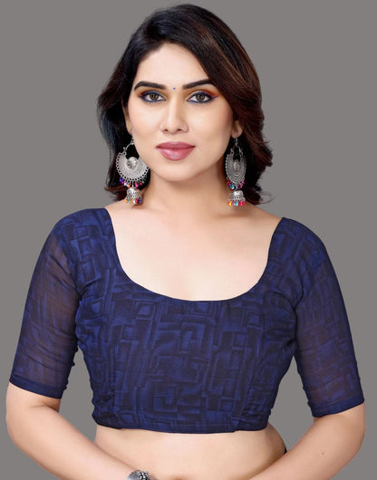 Georgette Geometric Black and Blue Saree