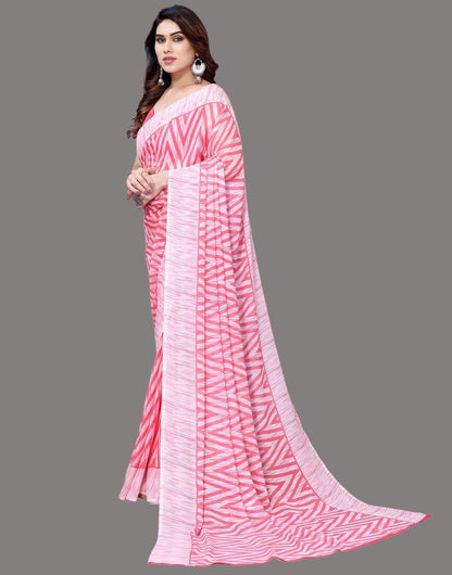Georgette Geometric Pink and White Saree