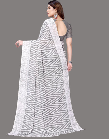 Georgette Geometric Grey and White Saree