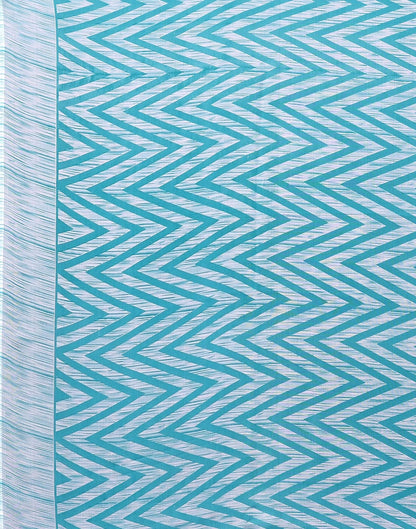 Georgette Geometric White and Turquoise Saree