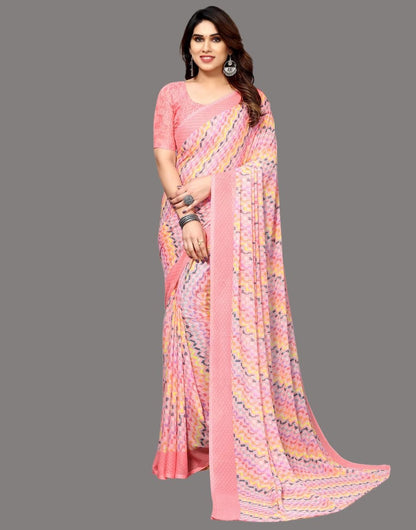 Georgette Geometric Light Pink Saree