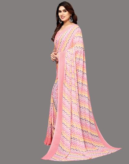 Georgette Geometric Light Pink Saree