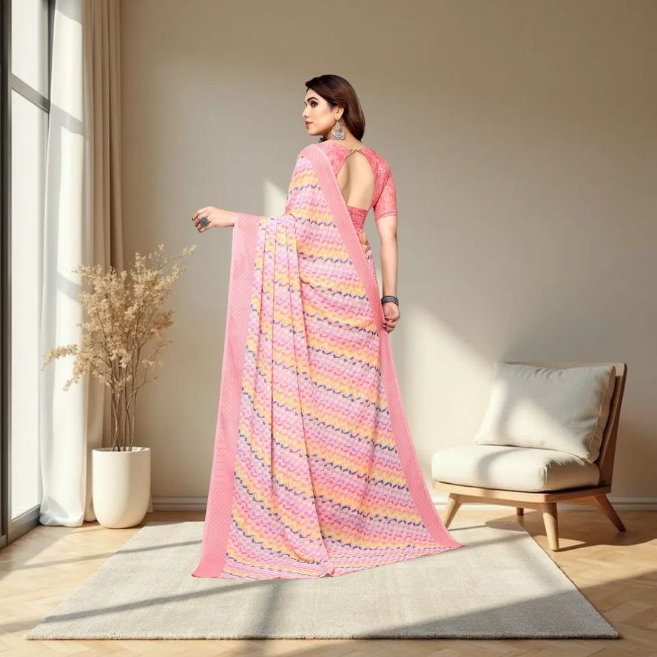 Georgette Geometric Light Pink Saree