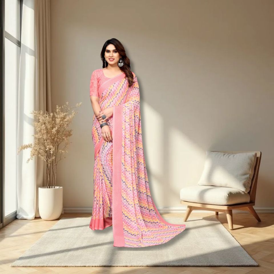 Georgette Geometric Light Pink Saree
