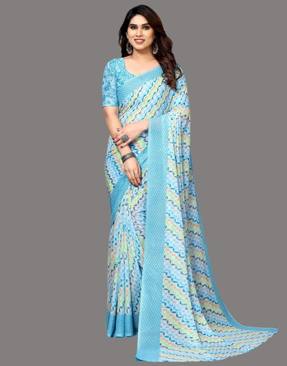 Georgette Geometric Light Blue Saree