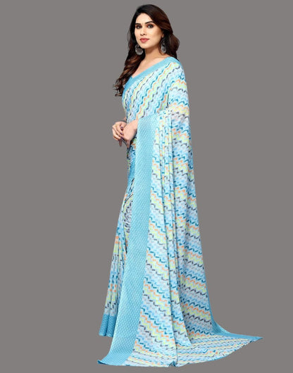 Georgette Geometric Light Blue Saree