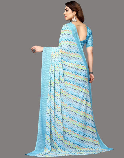 Georgette Geometric Light Blue Saree
