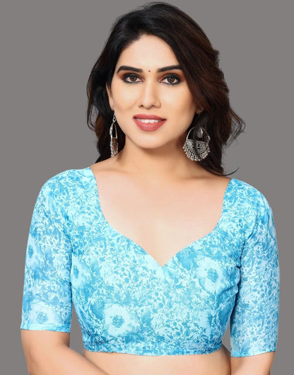 Georgette Geometric Light Blue Saree