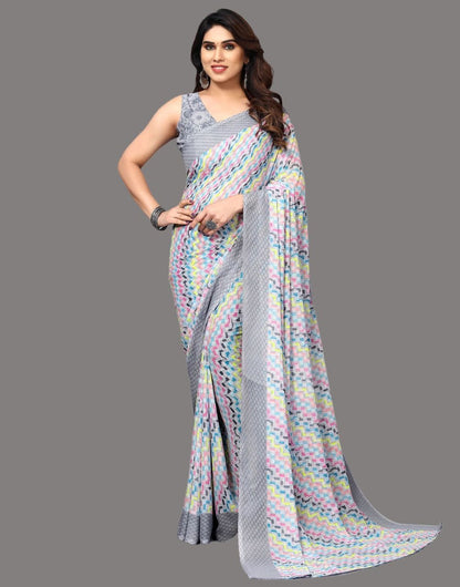 Georgette Geometric Light Grey Saree
