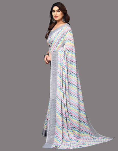 Georgette Geometric Light Grey Saree