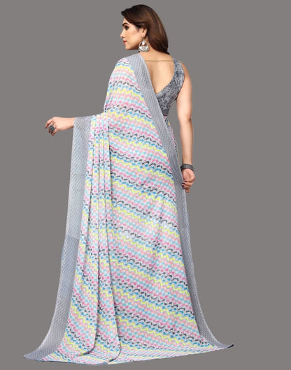 Georgette Geometric Light Grey Saree