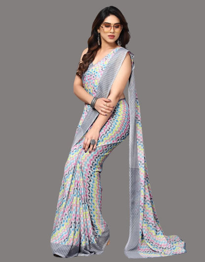 Georgette Geometric Light Grey Saree